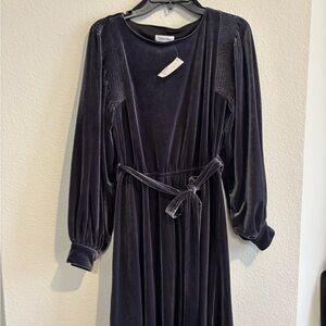 Calvin Klein velvet tie waist long sleeves dress
